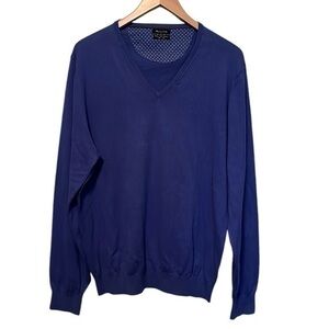 Massimo Dutti Cotton Silk Cashmere V Neck Long Sleeve Sweater Blue, Size Medium